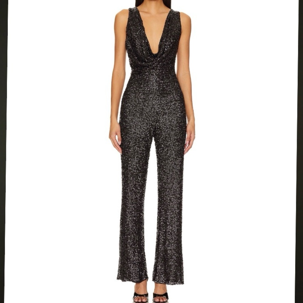 NBD Heather Sequin Black Jumpsuit Sz M
